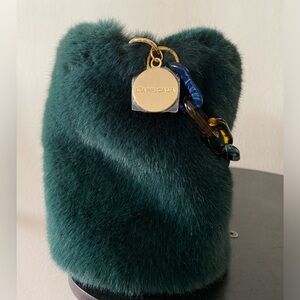 L’Apricala Green and Blue Fuzzy Handheld Purse